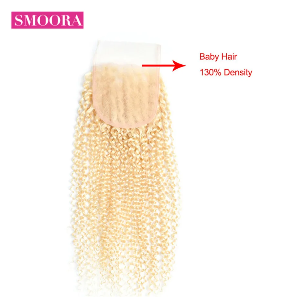 Smoora Brazilian Remy Hair Kinky Curly 613 Blonde Hair Bundle with Closure Brazilian Human Hair 3 Bundle with Closure Free Part Smoora Brazilian Remy Hair Kinky Curly 613 Blonde Hair Bundle with Closure Brazilian Human Hair 3 Bundle with Closure Free Part