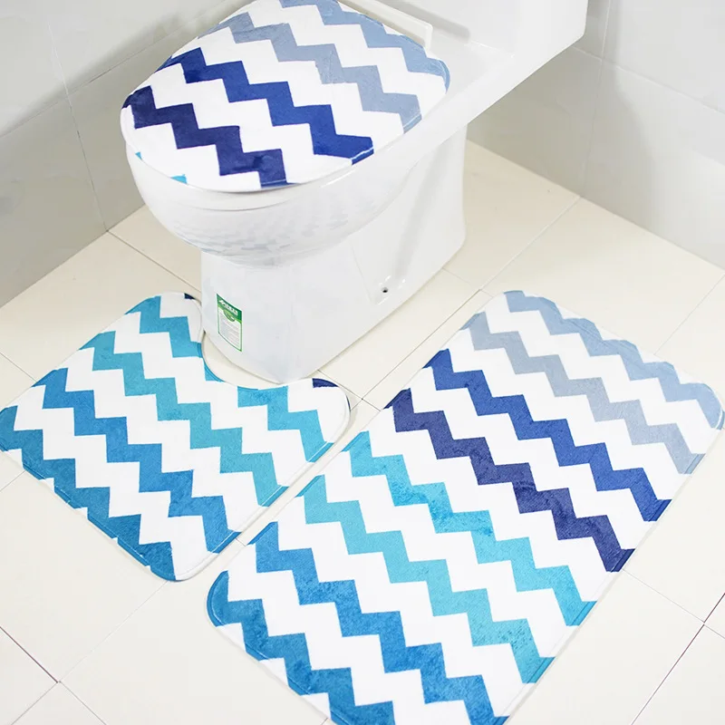 3 piece/set Wave Striped Bathroom Toilet lid Mats non slip floor mat