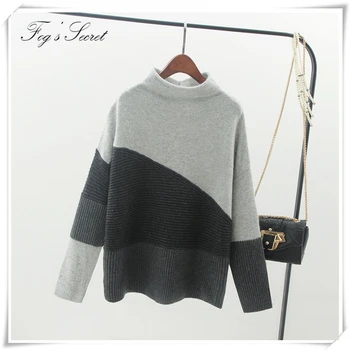

Warm Knittted Clothes of autumn winter Pullovers Loose Soft Women's Thick Sweaters Casual wear Patchwork Color