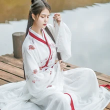 Элегантное платье Hanfu, Древний китайский костюм, китайский стиль, вышивка, Династия Тан, традиционное платье принцессы для танцев в стране