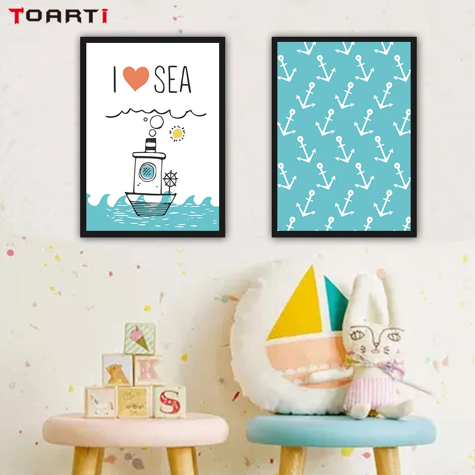 Cartoon Anchor Ship Wall Art Painting  (2)