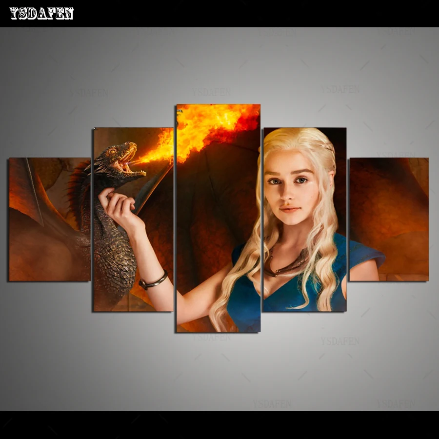 Дропшиппинг HD 5 Панель Холст Искусство получил daenerys Таргариен Огненный Дракон