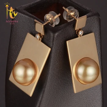 

[NYMPH] Natural Southsea Golden Pearls Earrings Fine Jewelry 12-13mm Round Natural Pearl Earrings Women Gift For Party Lace E330