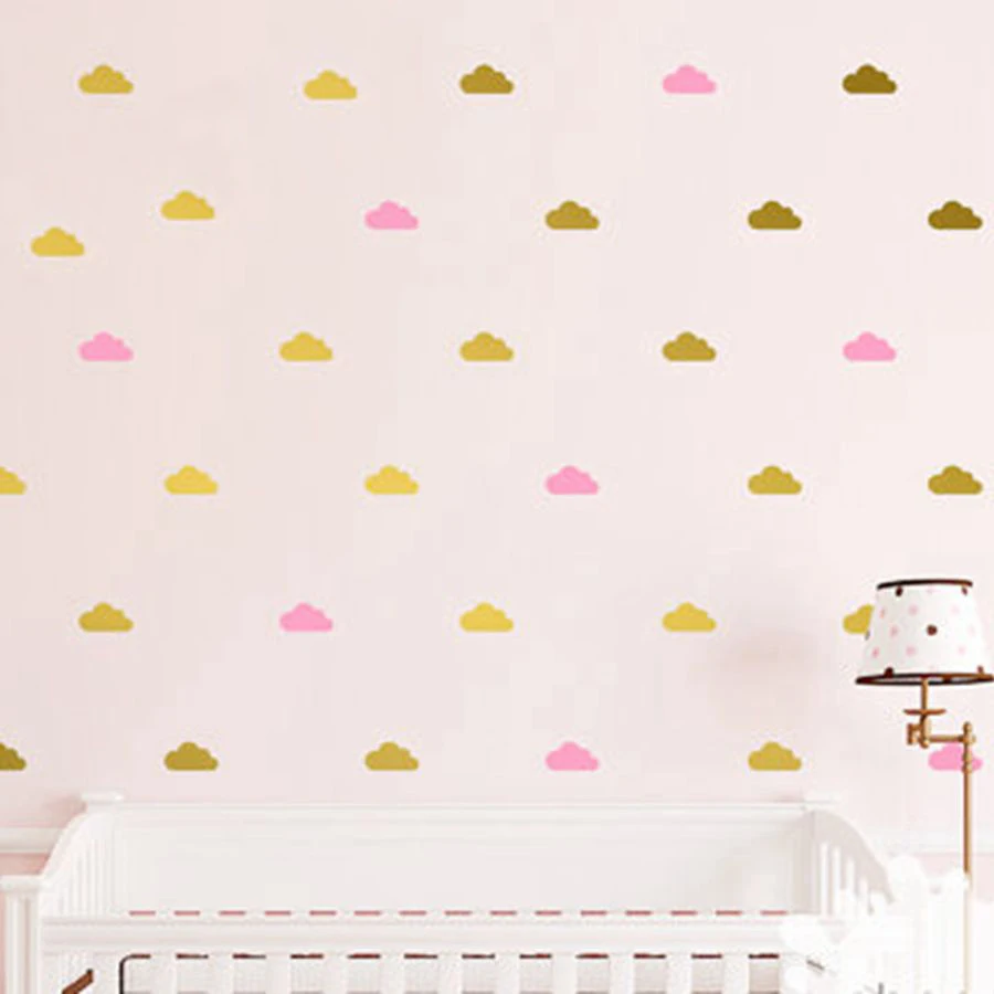 Cloud Wall Decals 어린이 방 장식, 이동식 골드 흰색 구름 벽 스티커 아트 벽화