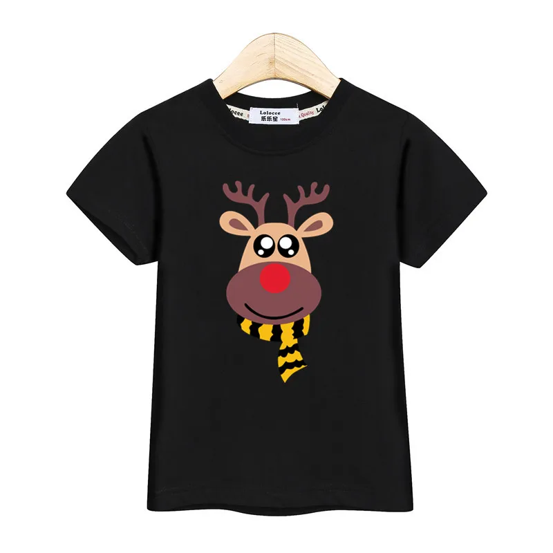 Baby boys Christmas deer cartoon clothes kids tshirt summer cotton girl dress short sleeve family party tees parent-child shirt - Цвет: Black