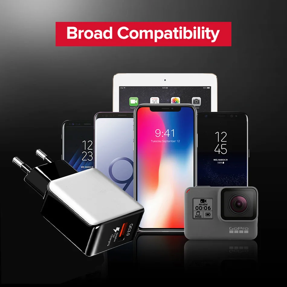 Fiuzd 18W Quick Charger for Samsung Galaxy s9 s10+ s8 7 Fast QC 3.0 Charger for iPhone X 8 7 6s USB Charger for huaweiMAX mate 20 pro lite4