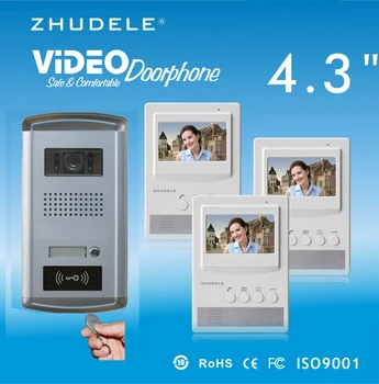 

ZHUDELE Top Quality Intercom System Doorbell 4.3 Inch Video Door Phone 700TLV HD Camera w/t ID Card Unlocking Function 1V3