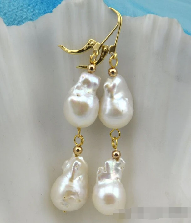 

free shipping 12838 baroque white keshi reborn pearl dangle earring