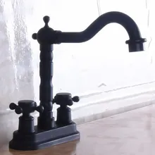 Двойные крестообразные ручки Черный Масло втирают Бронзовый поворотный Носик Кухня барная раковина ванная комната два отверстия бассейна кран смесителя anf240