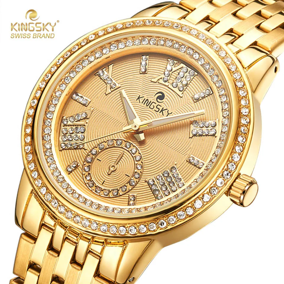 

Kingsky Roman Numerals Women Quartz Watches Fashion Gold Lady Watch Waterproof Stainless Steel Bracelet G3133# 2017 New