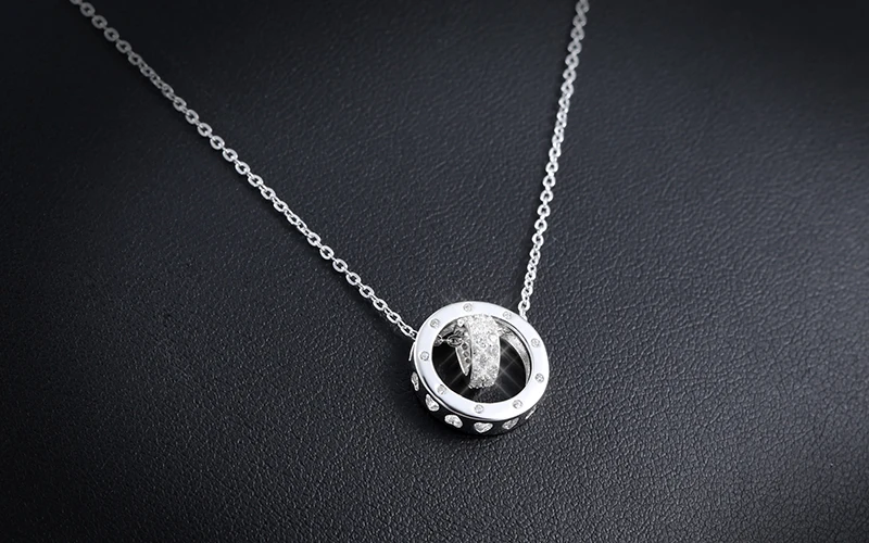 Sinya 925 sterling Silver pendant necklace Round ring and heart design for lover women girls include necklace chain 43cm+6cm (16)