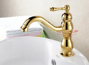 

Free Shipping Christmas Gold Ti-PVD Luxury Brass 360 Degree Swivel Bathroom Vanity Sink Basin Torneira Faucets Mixers Taps