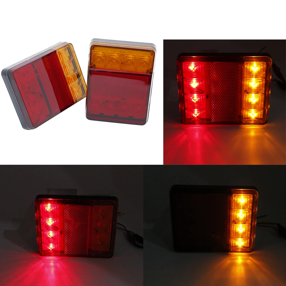 Waterproof Car Led Tail Light Rear Lamps Pair Boat Trailer 12V 8 LEDs