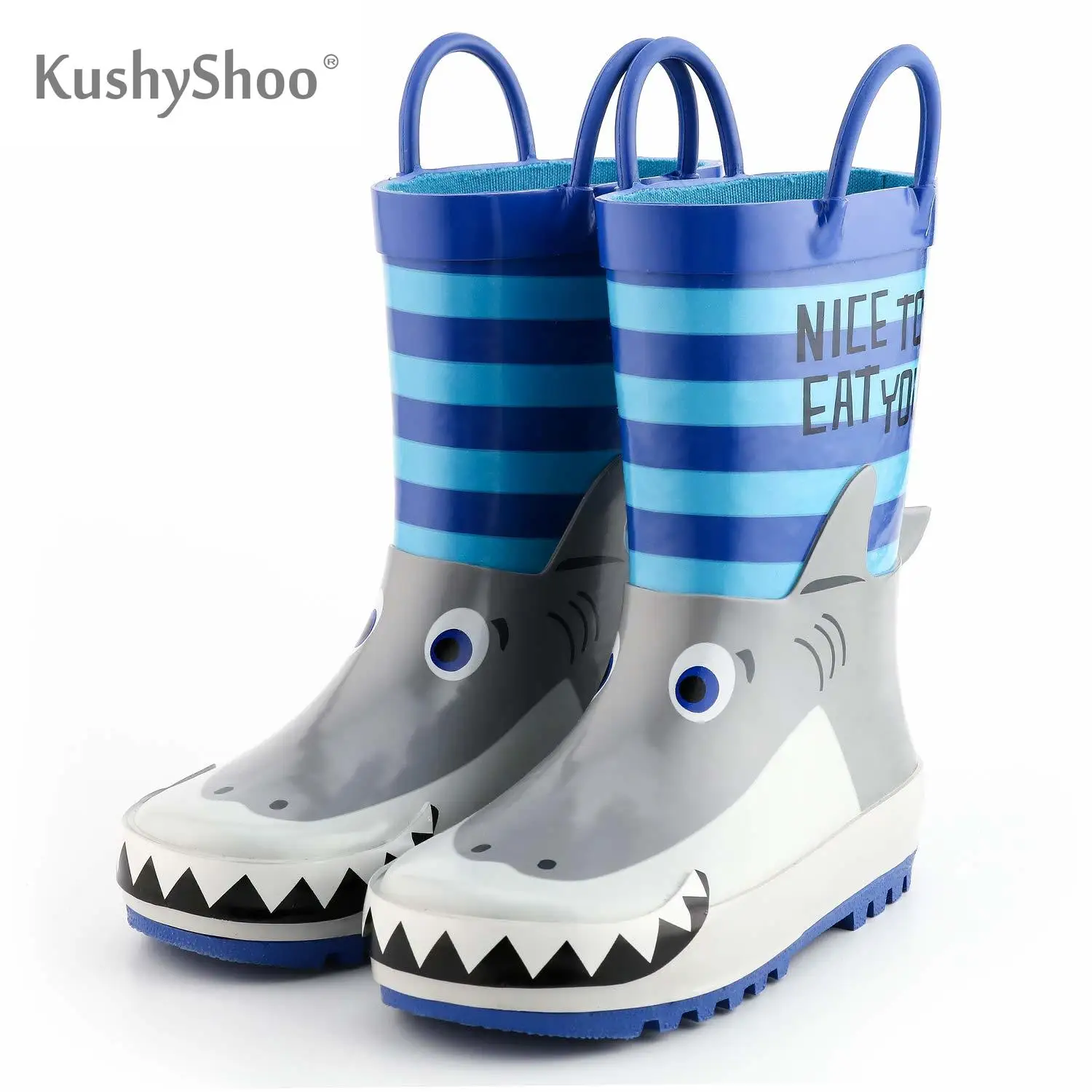 KushyShoo/непромокаемые сапоги; Детские водонепроницаемые резиновые сапоги с 3D рисунком акулы; резиновые сапоги для маленьких мальчиков; Kalosze