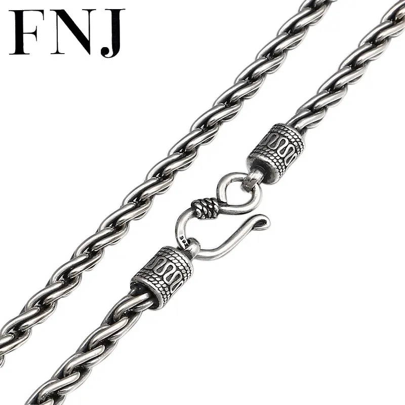 Goede FNJ 4mm Touw Ketting Kettingen 925 Zilver 45 cm tot 65 cm Fashion Originele S925 Thai Zilveren Vrouwen Mannen ketting Sieraden Weave