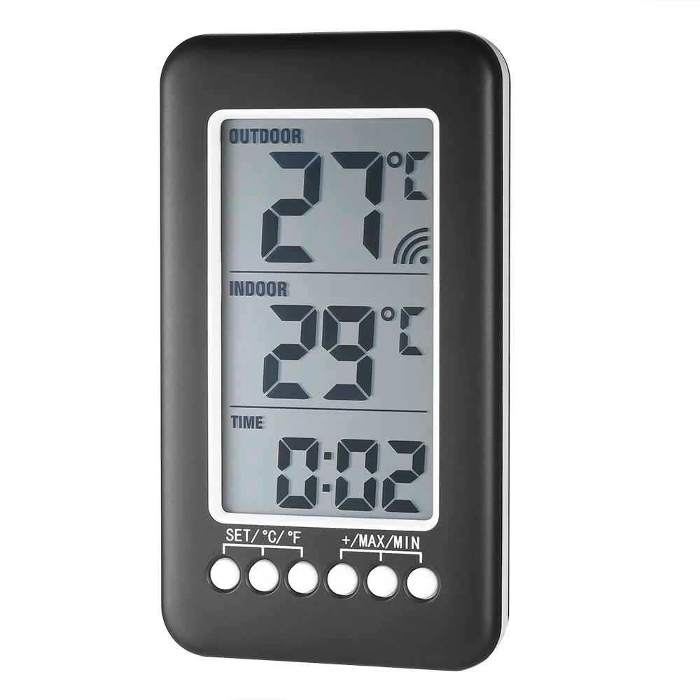 LCD C/F Digital Wireless Indoor/Outdoor Thermometer Clock Temperature Meter With Transmitter