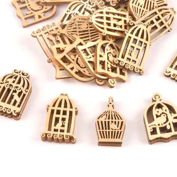 

25pcs Wooden Crafts creativity hollow out birdcage Pattern Scrapbooking Crafts wood decoration for Home Decoration m0833X