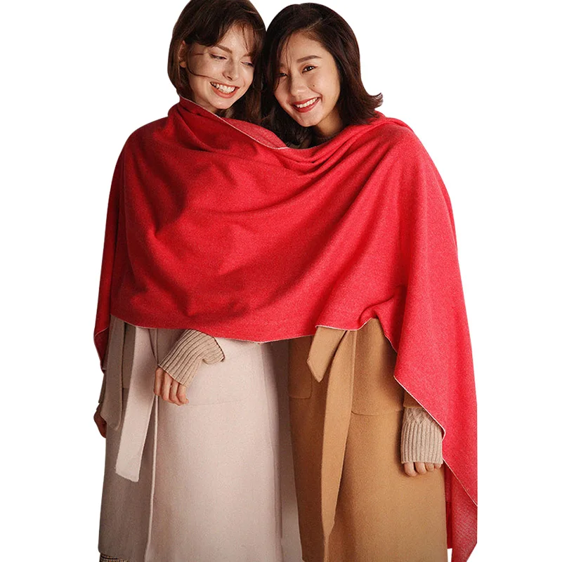 

2019 New Wool Cashmere Scarf Ladies Shawl Winter Thick Tassel 350g Pashmina Soft Warm Female Stole Solid Color Scarves For Women