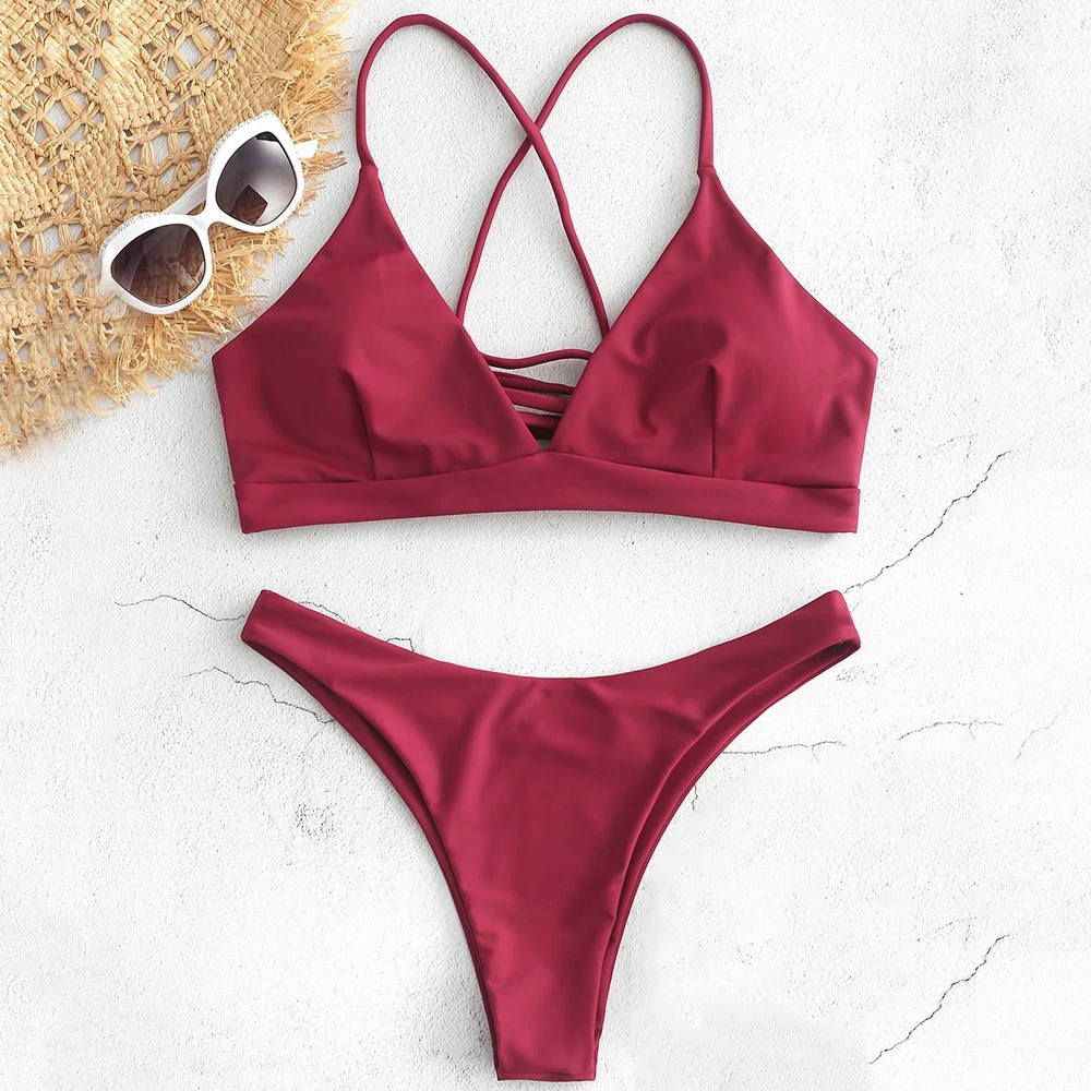 

Lace-up Cross Strap Bikini Set