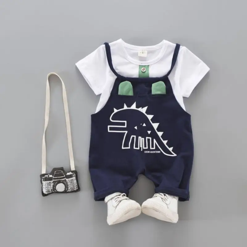 

Baby Boy Clothes Newborn Baby Sets Short Sleeve Infant Clothing Cartoon Dinosaur Suit T Shirt+Suspender Trousers 2018