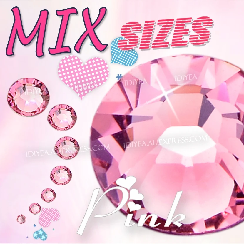 

Lovely Pink Mix Sizes SS3-SS10 SS4-SS30 Rhinestones nail glass accessoires for 3d nails manicure art Non hotfix crystal glitters