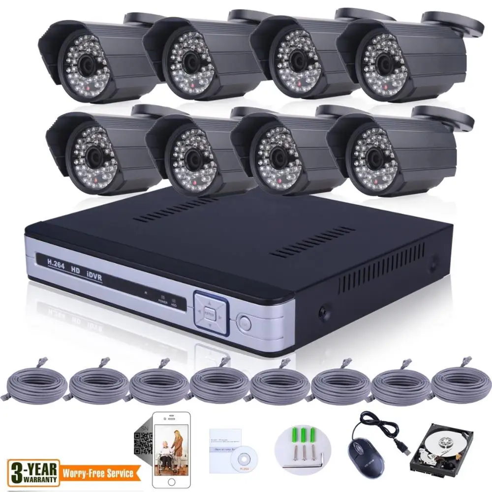  2.0 Megapixel Network PoE 1080P 8ch NVR Sony CMOS D/N IP Security Camera System With Ethernet Cables 