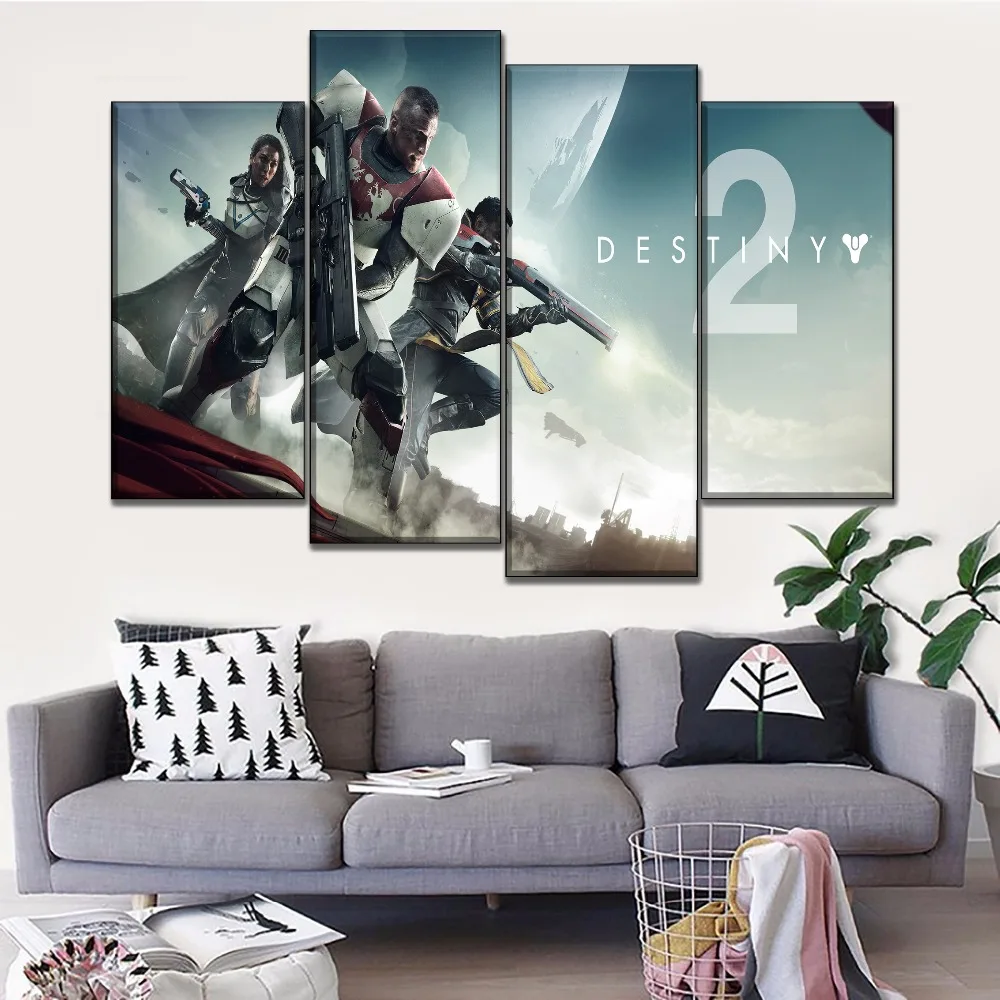 

High Quality Canvas Print Wall Picture One Set Modular Art 4 Panel Game Destiny 2 Character Painting Modern Home Decorative