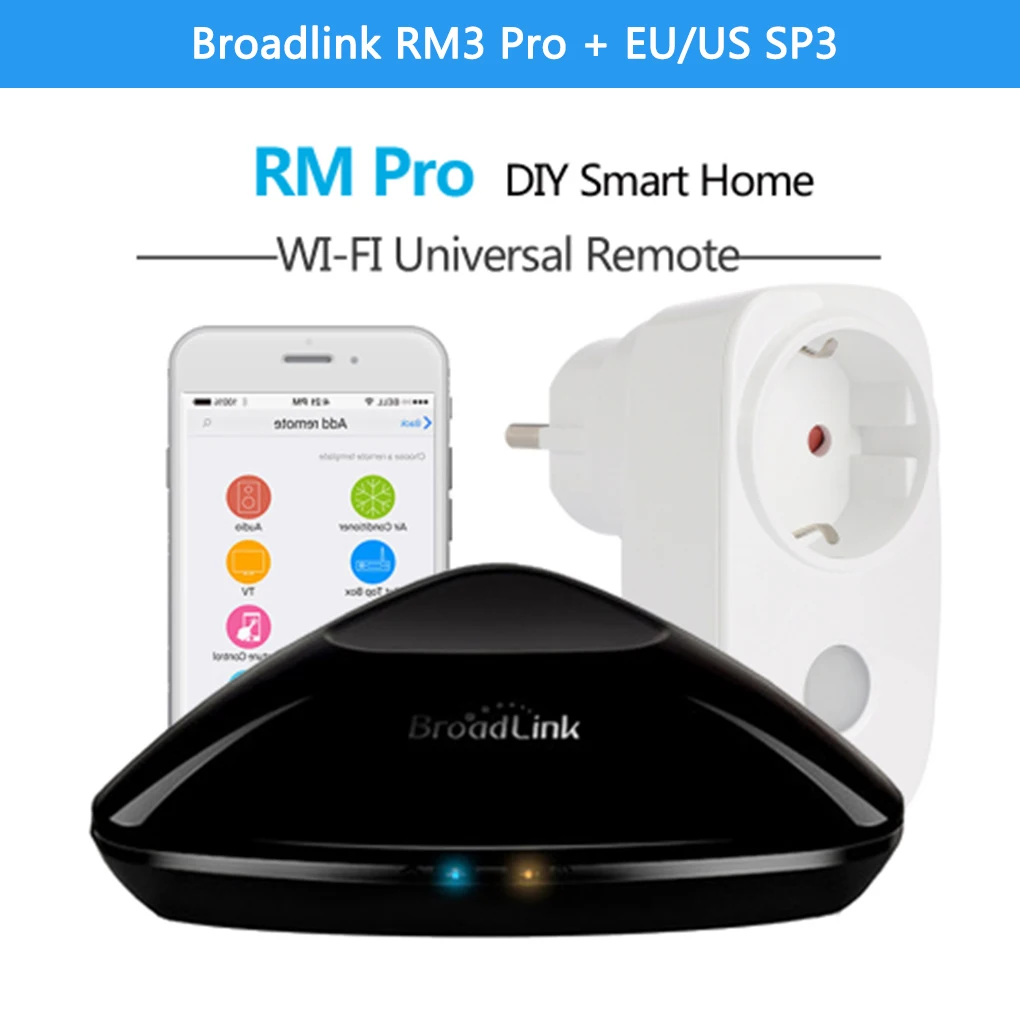 

Broadlink RM3 Pro Home Automation Universal Wifi Switch Remote WiFi/IR/RF Controller Domotica Timer wifi socket plug EU/US