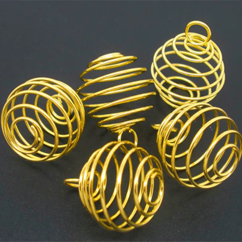 500Pcs DIY Wholesales Color Gold Spiral Bead Cages Pendants Findings