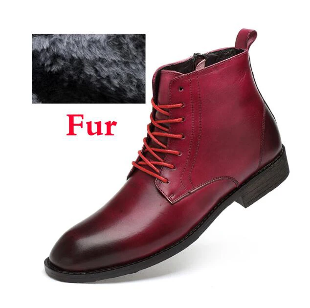 Новинка; теплые мужские ботинки; Дизайнерская обувь размера плюс; сезон осень-зима; Короткие Плюшевые Водонепроницаемые зимние ботильоны; мужская обувь - Цвет: red fur