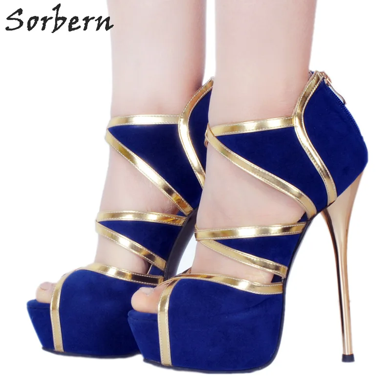 Sorbern Royal Blue High Heel Women Sandals Platform Open Toe Size 12 High Heels Plus Size Back Zipper Diy Colors Shoes Ladies