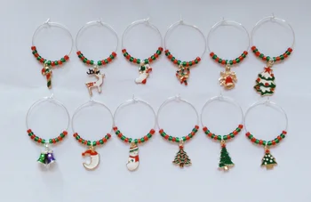 

12pcs/lot Enamel Christmas Wine Glass Charm 35mm -Christmas Day Wine Glass Pendant Decoration- Wine Charm Maker