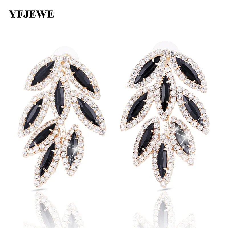 

YFJEWE New Women Fashion Jewelry Style Leaves Long Earrings Handmade Rhinestone Sweet Stud Crystal Dangle Earrings For Girl E011