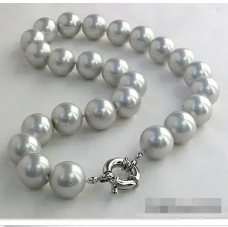 

Wholesale price 16new ^^^^12 mm Gray Grey South Sea Shell Pearl Beads 18KWGP Clasp Necklace