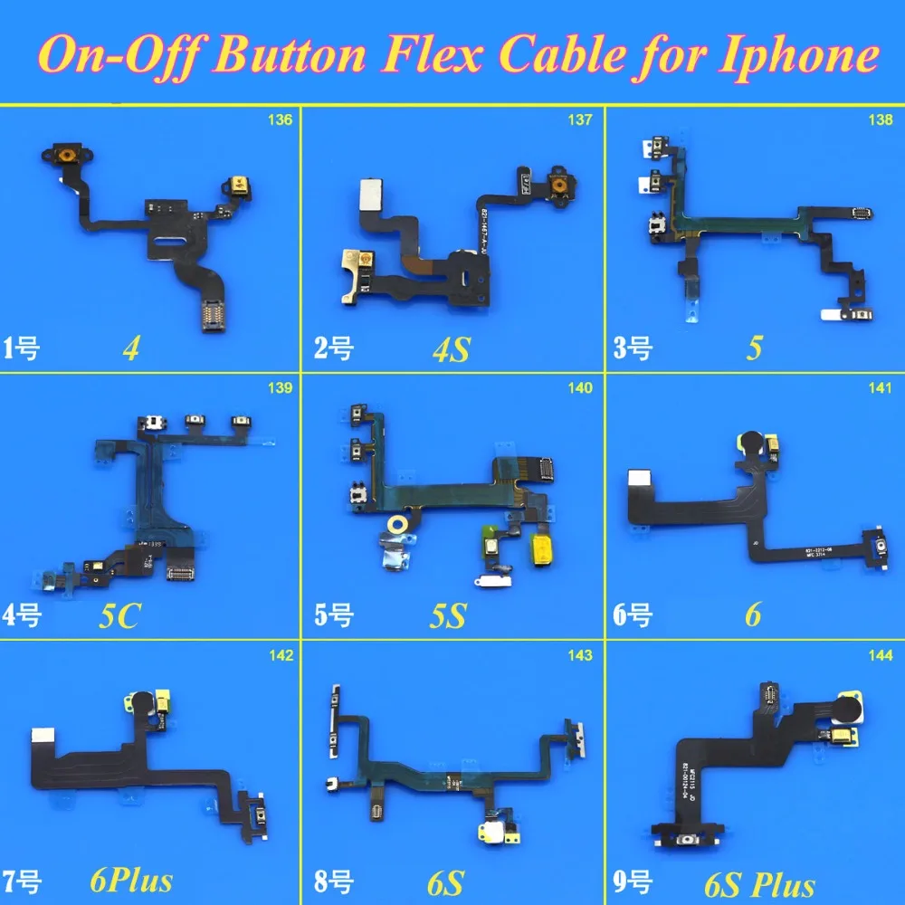 

1Piece Power On Off Volume Mute Control Flex Cable with Microphone Flash Len For iPhone 4 4S 5 5C 5S 6 6Plus 6S 6S Plus