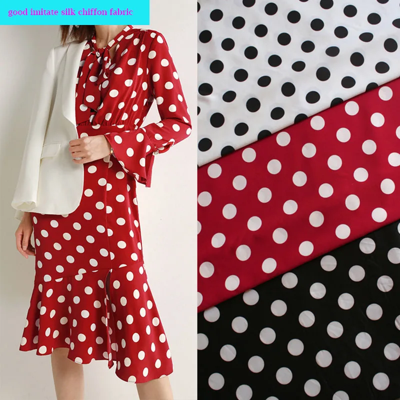 

Good Immitate Silk Chiffon Fabric 3 cm dots Printed Chiffon Dress Fabric Sewing Material DIY Summer Dress Wide 150cm