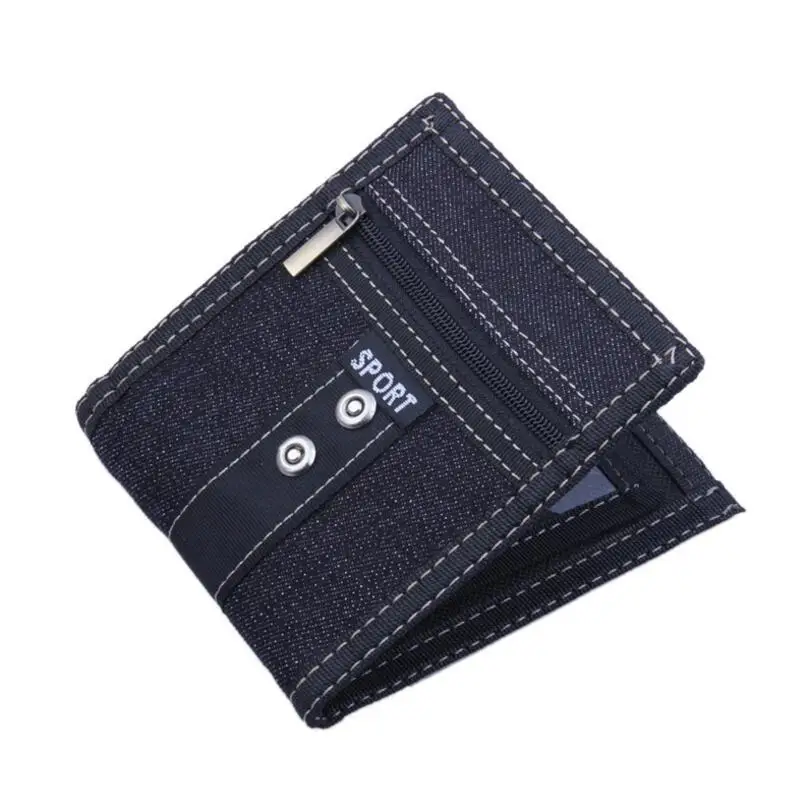 

Hot Sale Men Soft Black Denim Canvas Business Short Wallet Male's 3 Layer Folded Vintage Design Coin Bag Purse With Card Holder