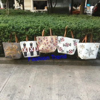 

30pcs/lot 2018 Sequin Jute Christmas Tote Bag New Arrival Personalized Large Handles Christmas Santa Bags