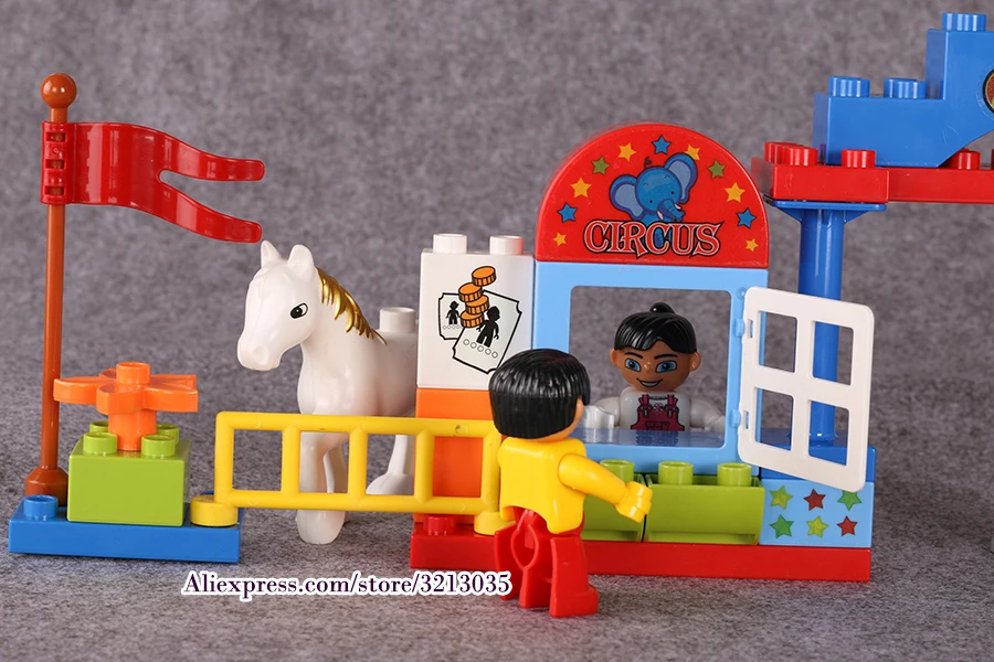 Blocos de Construção Brinquedos para Crianças Duplo Grandes Partículas Circo Mostrar Clássico Educacional Tijolos Caixa Original 65 Pçs 14 65 pçs duplo grandes partículas circo mostrar