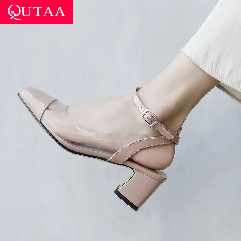 

QUTAA 2019 Women Shoes Platform Women Pumps Buckle Platform Spring/ Autumn Square Toe Women Shoes Ladies Pumps Size 34-39
