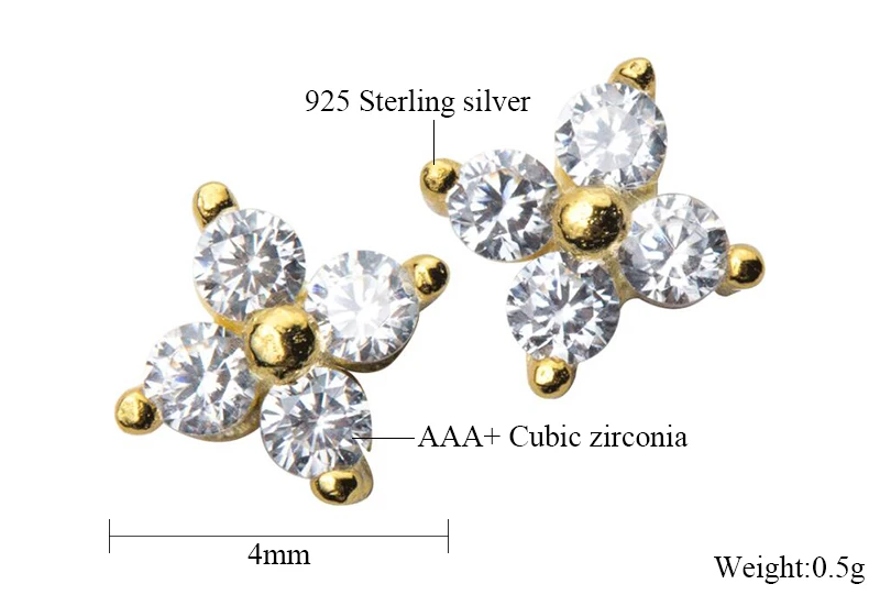 Милые ювелирные изделия, изящные серьги-гвоздики для девушек и женщин, крошечные CZ Цветочные нежные 925 пробы, серебряные маленькие cz серьги-гвоздики в минималистическом стиле
