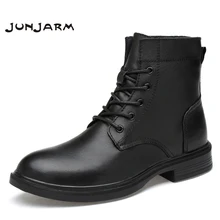 JUNJARM 2019 Men Motorcycle Boots 100% Genuine Leather Men Boots Waterproof Winter Men Ankle Boots Shoes Big Size 38-48