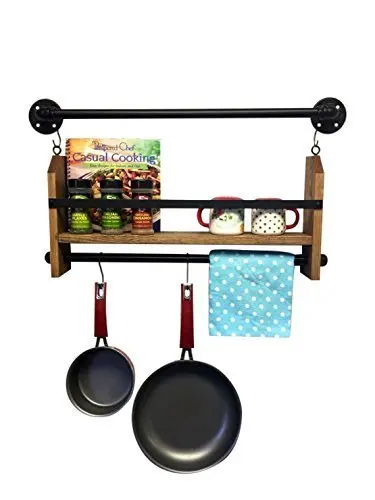 

Rustic Wall Mounted Condiment Shelf Industrial Kitchen Condiment Pipe Shelf For Home Decor Shelves Kitchen Storage Shelf