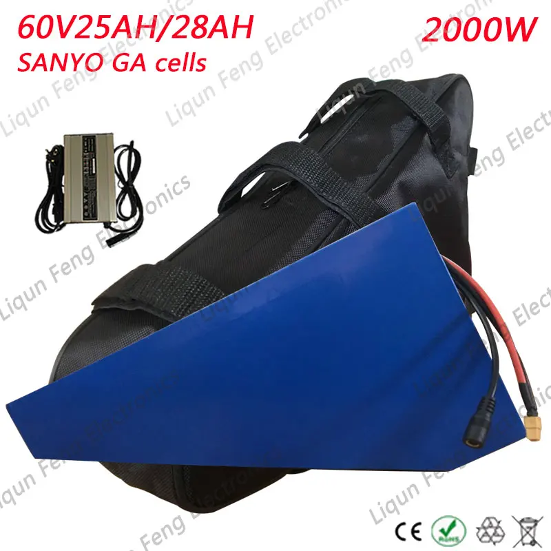 Clearance 60V Triangle Battery 60V 25AH 28AH use SANYO cell Lithium Battery 60V 30AH Triangle Electric Bike battery with 50A BMS+5A Charge 0 Clearance 60V Triangle Battery 60V 25AH 28AH use SANYO cell Lithium Battery 60V 30AH Triangle Electric Bike battery with 50A BMS+5A Charge 0