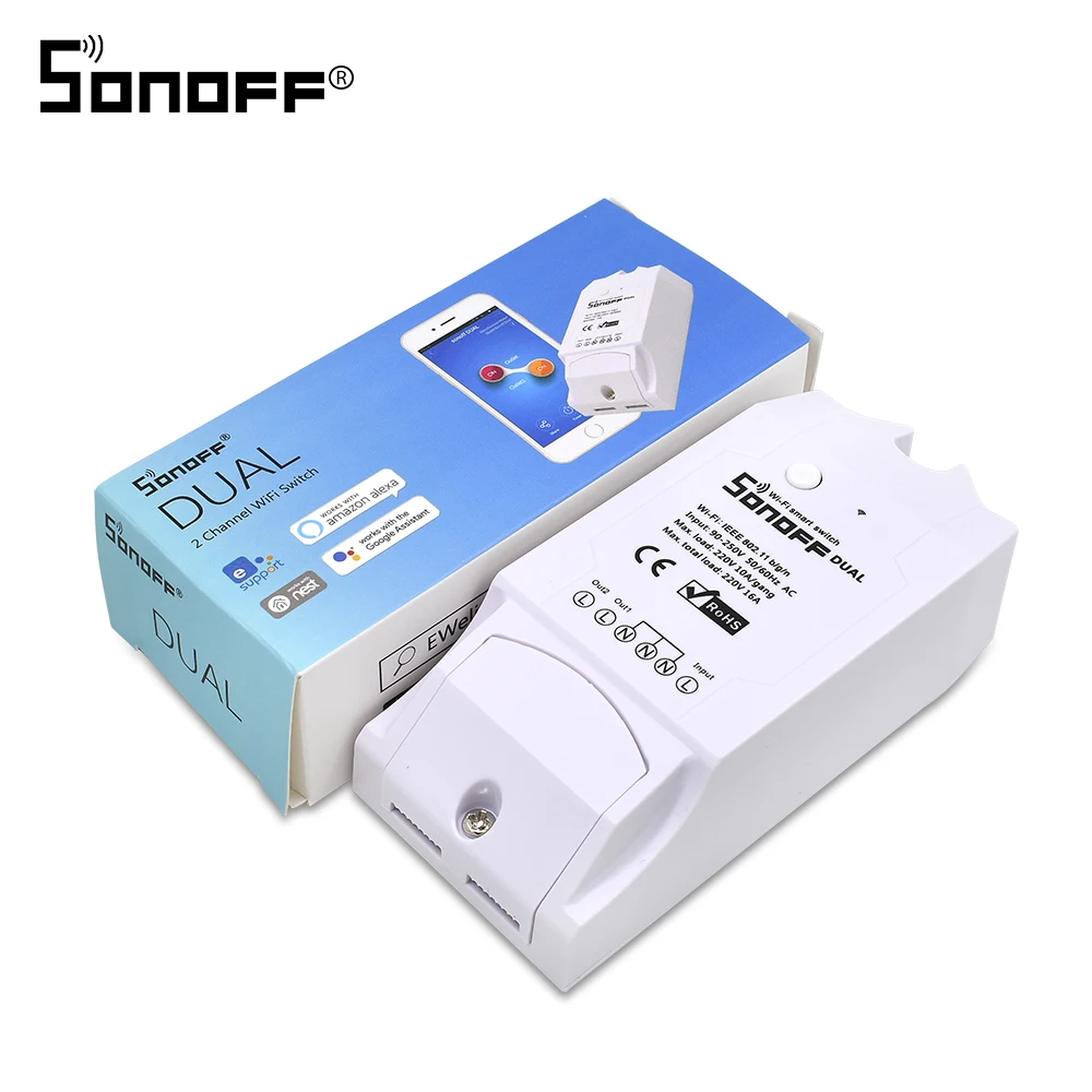 Itead Sonoff Dual 2ch 15A 3500W Wifi Smart Switch Light Remote Timer Wireless 2 Gang Control Works  - 32922959052