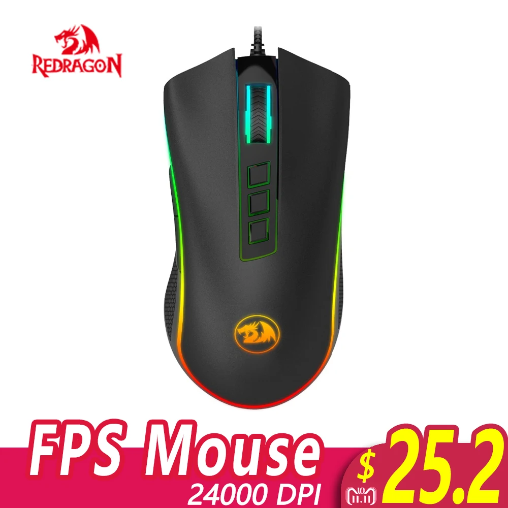 Redragon M711-FPS COBRA FPS Gaming Mouse with 16.8 Million Chroma RGB Color Backlit 24000 DPI 7 Programmable Buttons