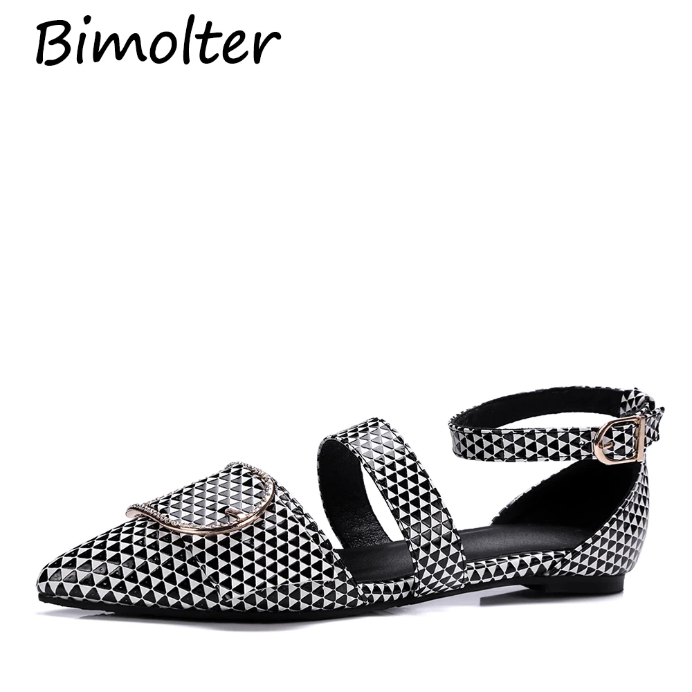 

Bimolter Big Size 32-43 Women Pointed Toe Flats Fashion Patent Leather Buckle Shoes Girls Metal Decoration Casual Flats PFEB014