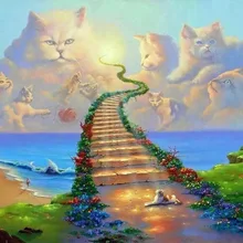 Алмазная живопись на заказ полный Квадратный кот собака небеса Радуга мост, вышивка бисером Алмазная мозаика икона eigen foto lightpad