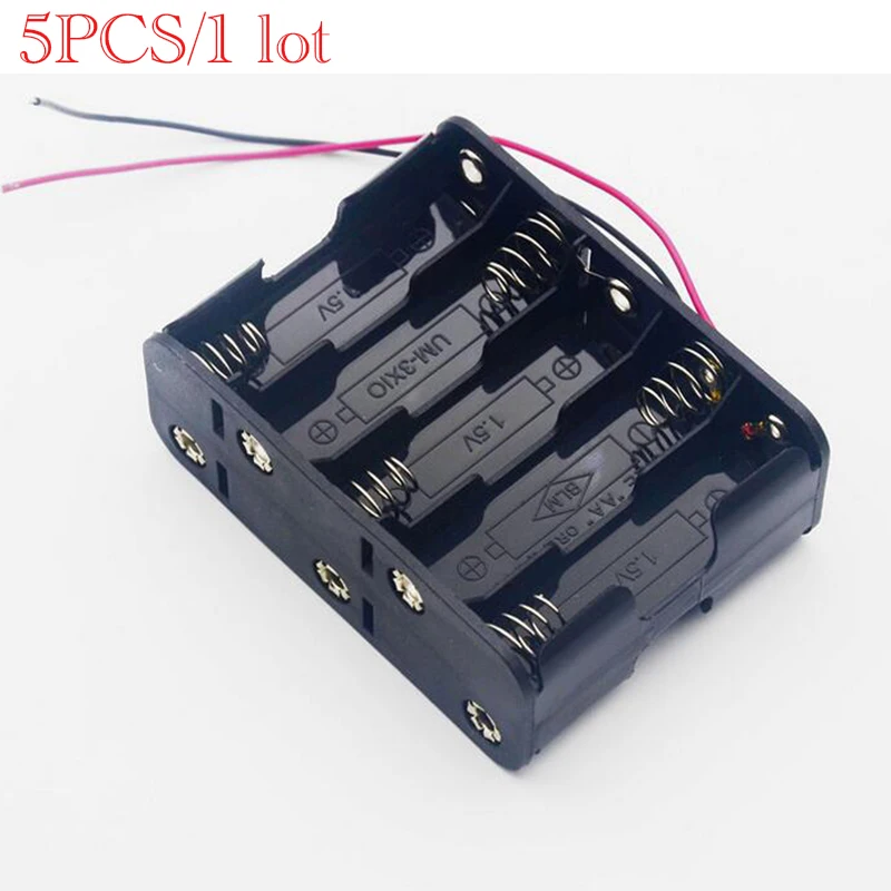 

5PCS Power Battery Storage Case Box AA Size 5 Slot Way DIY Batteries Clip Holder Container With Wire Lead Pin