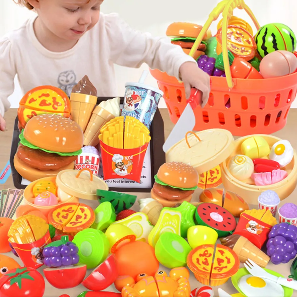 

Kids 36pcs DIY Kitchen Cutting Fruit Vegetable Toys Hamburger Bread Pot Knife Chopping Board Kitchen Cookware Pretend Food Toy